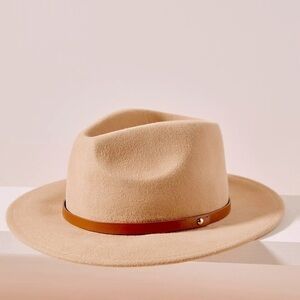 Anthropologie NWT Trimmed Fedora Hat Wool Camel